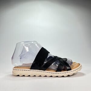 Born Børn Black Leather Strappy Platform Wedge Sandals BR0059203 Women's Shoes 6